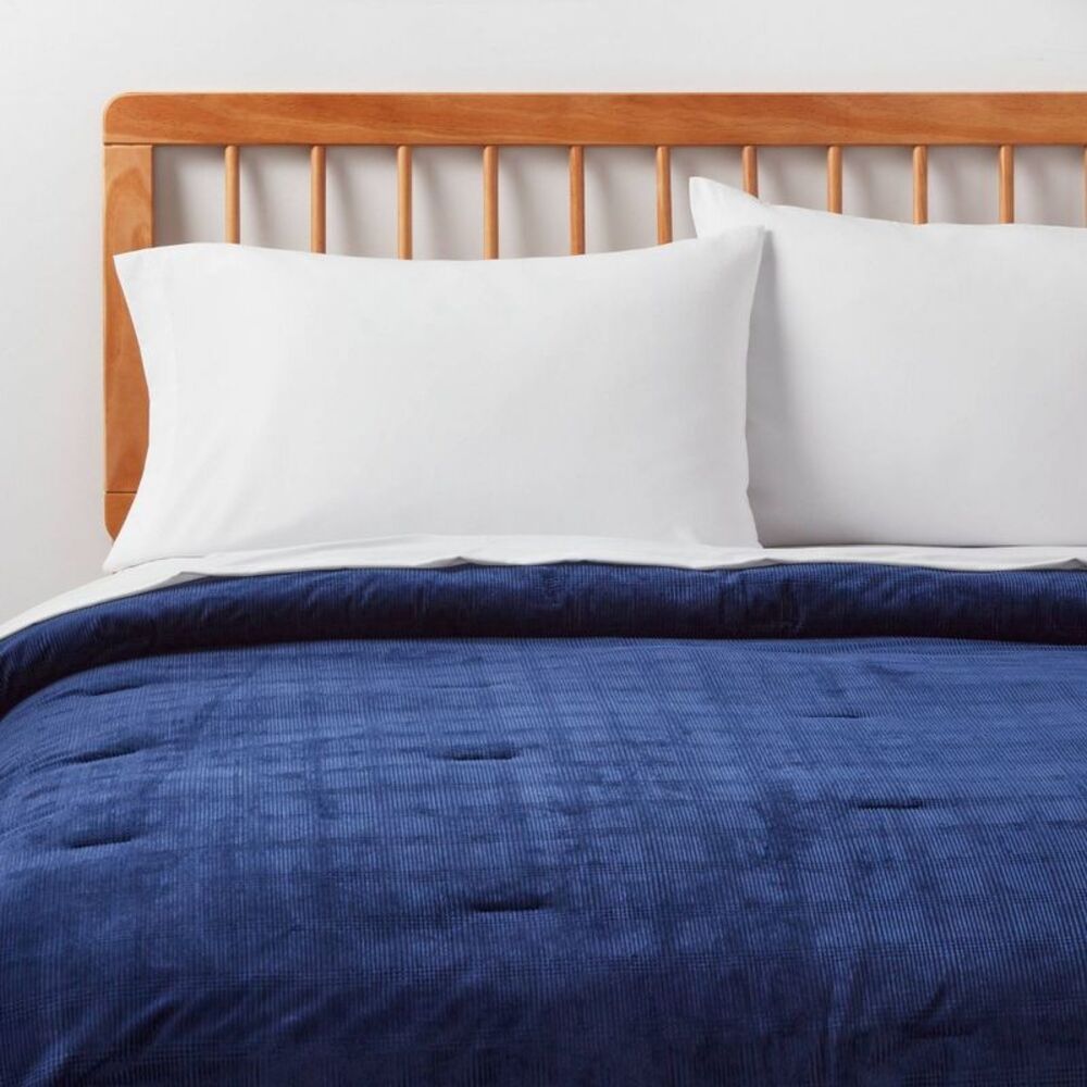 Room Essentials - Full/Queen Corduroy Plaid Comforter Navy Blue - Ro Navy Blue